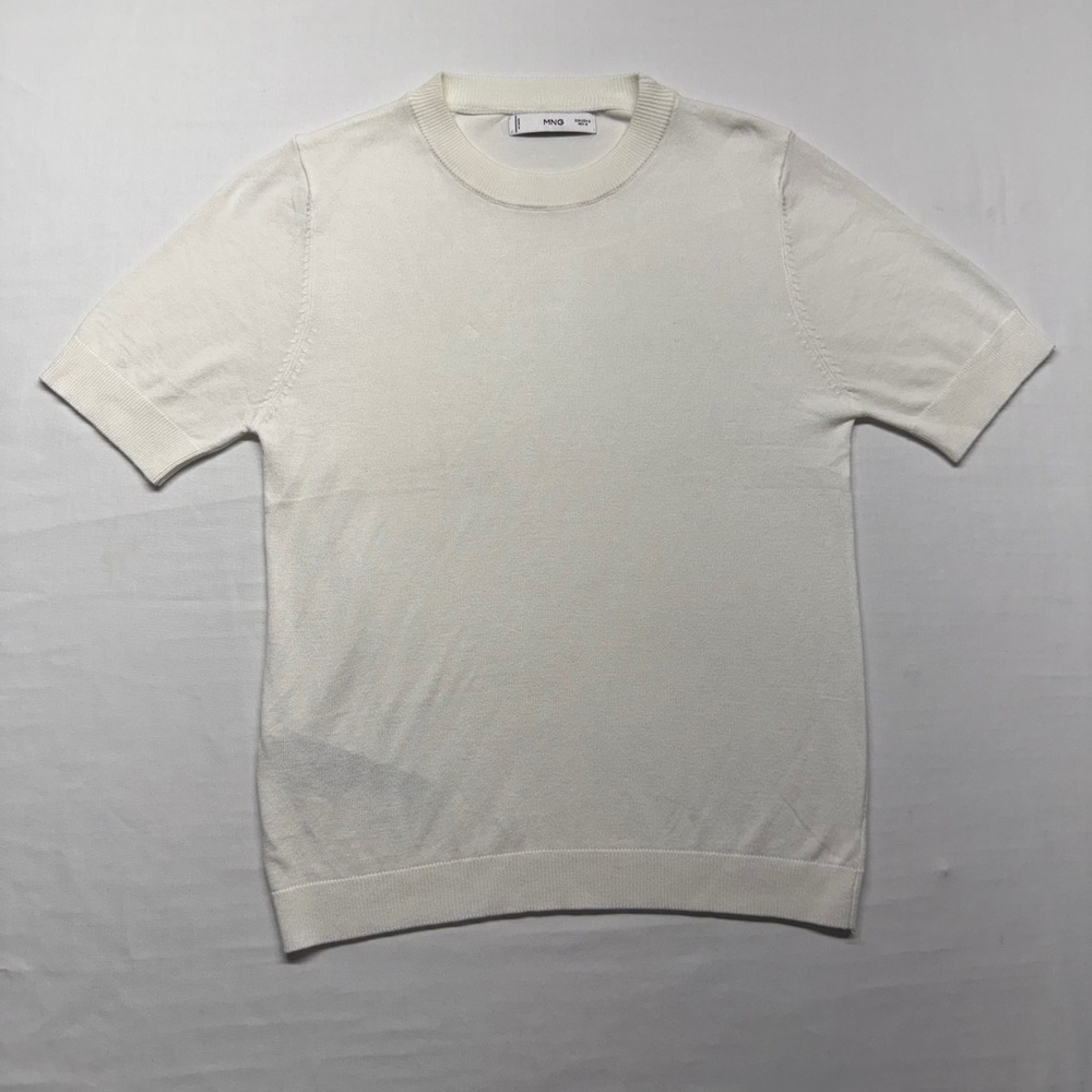 MNG Mango Ivory‎ Short Sleeve Knit Sweater Top Minimalist Soft Women M